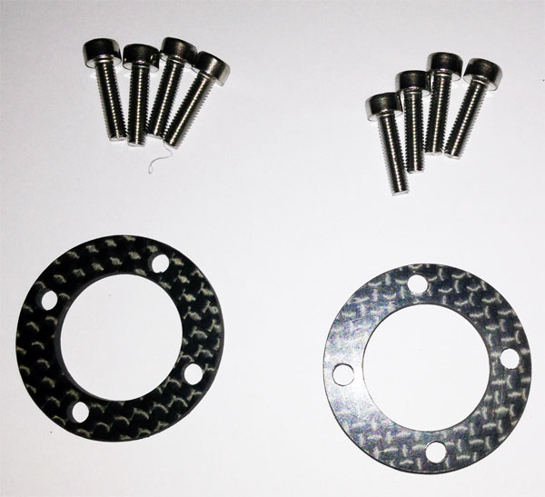 Cod.: 07002033 rondelle in carbonio per fissaggio cerchi in plastica a 4 fori su mozzo EVO o NF.
